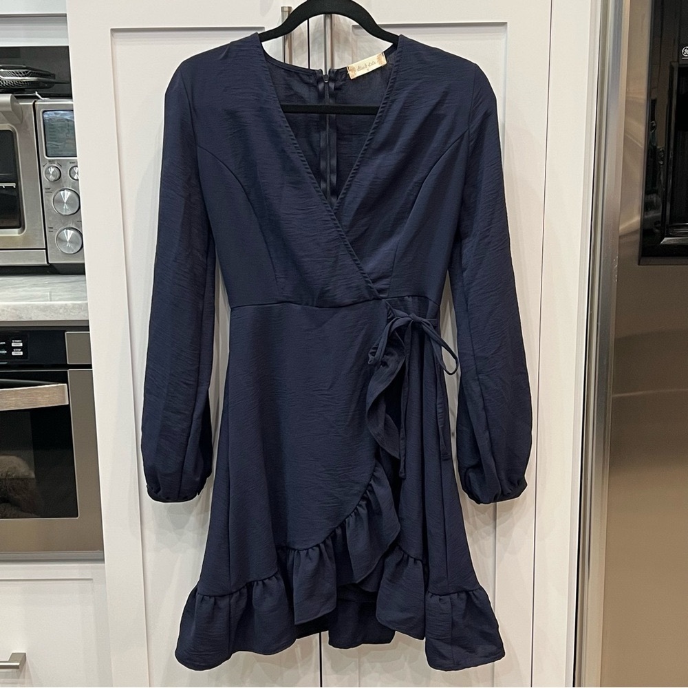 Altar’d State Navy Wrap V Neckline Dress
